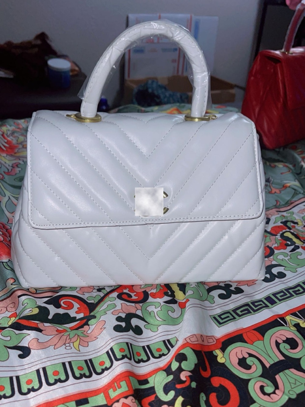 White Quilted Top-Handle Women's Handbag